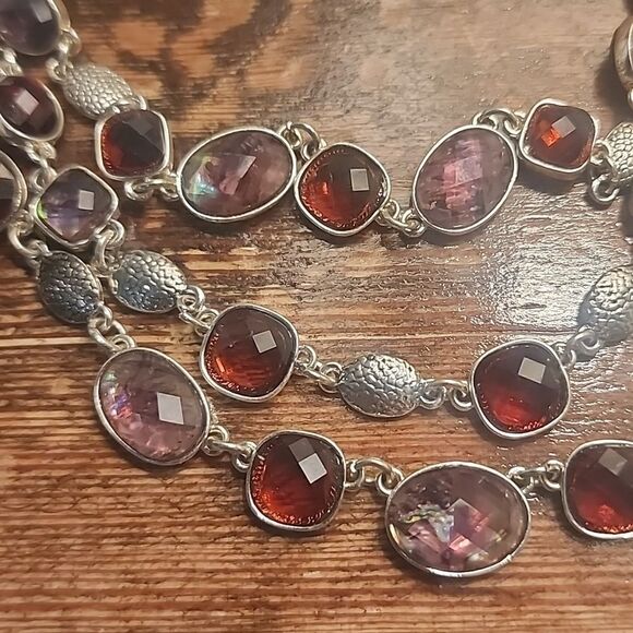 Multifaceted Stone Necklace Silver Tone Womens Oval Square - Picture 2 of 5